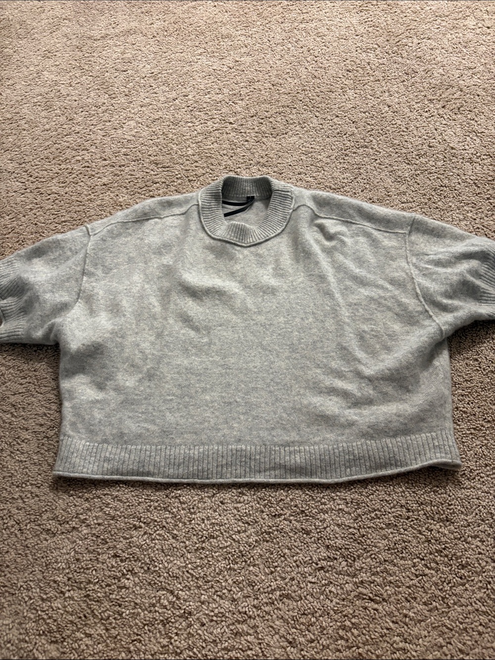 Anthropologie Heather Gray Cropped Crewneck Sweater